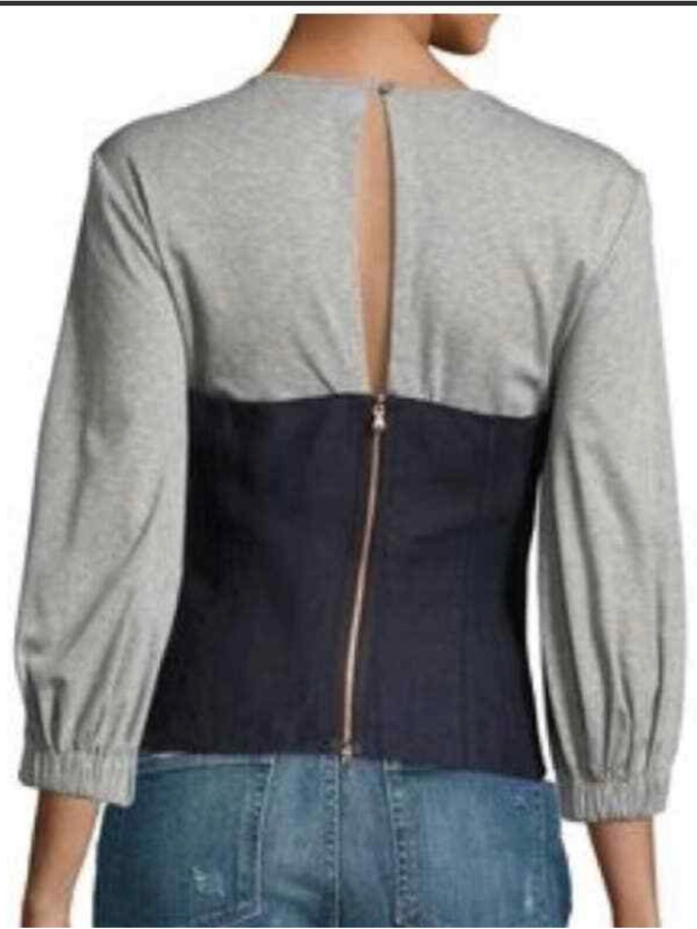 Tibi Two-Tone Back Zip Tunic in Gray & Navy